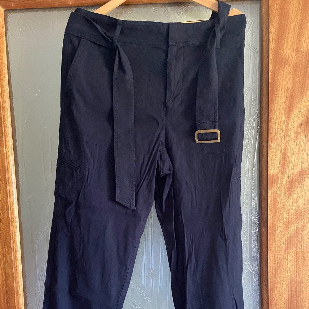 Vince Belted Linen Blend Trousers